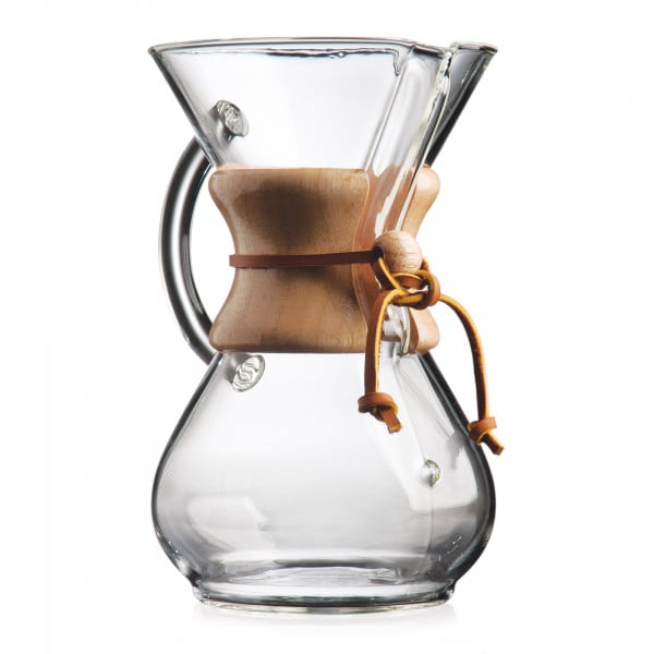 Chemex carafe with glass handle and wooden collar
